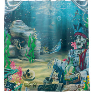 Pirate Skeleton Schatz im Meer Duschvorhang