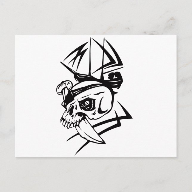 Pirate Skeleton Sword Ship Tattoo Style Postkarte (Vorderseite)