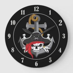 Pirate Skull Anchor Große Wanduhr