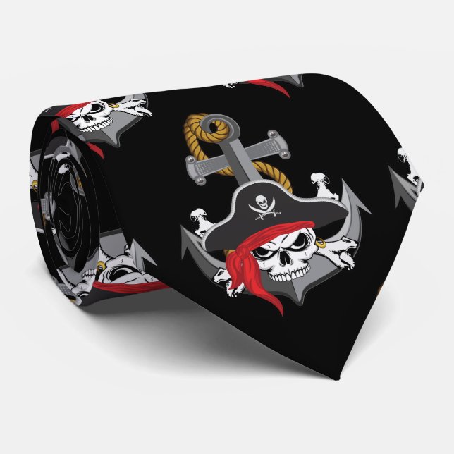 Pirate Skull Anchor Krawatte (Gerollt)