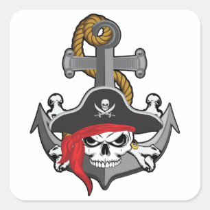 Pirate Skull Anchor Quadratischer Aufkleber