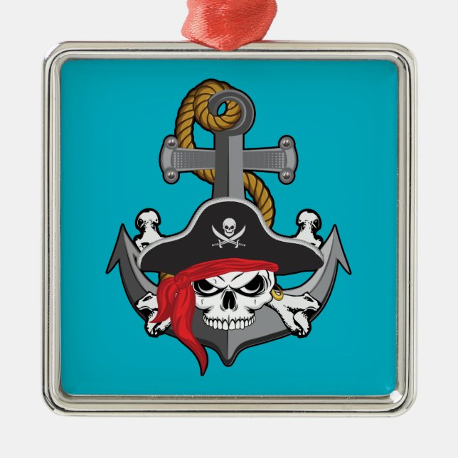 Pirate Skull Anchor Silbernes Ornament (Vorne)