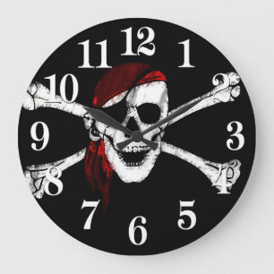 Pirate Skull and Crossbones Große Wanduhr