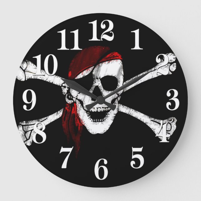 Pirate Skull and Crossbones Große Wanduhr (Vorderseite)