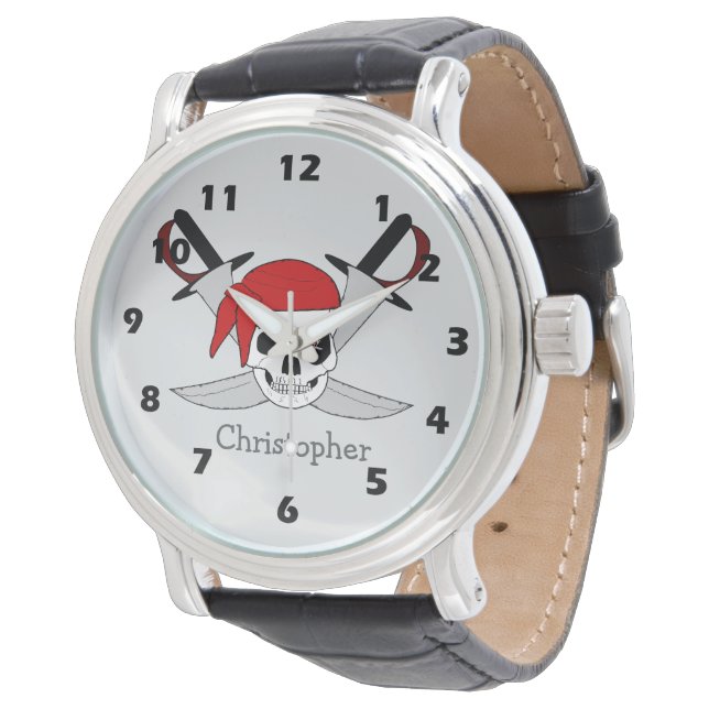 Pirate Skull And Swords Design Armbanduhr (Schrägansicht)