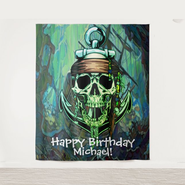 Pirate Skull Birthday Back Drop Wandteppich