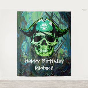 Pirate Skull Birthday Captain Jack Wandteppich