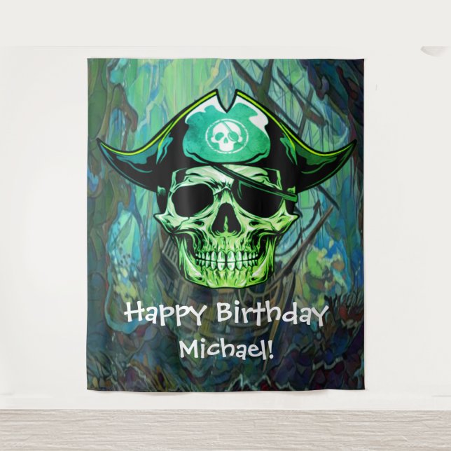 Pirate Skull Birthday Captain Jack Wandteppich
