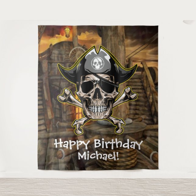 Pirate Skull Captain Cross Bones Hintergrund Wandteppich (Vorderseite)