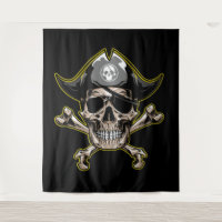 Pirate Skull Captain Royal Treasure Tapestry
