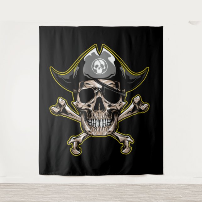 Pirate Skull Captain Royal Treasure Tapestry Wandteppich (Vorderseite)