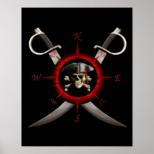 Pirate Skull Compass Rose Poster (Vorne)