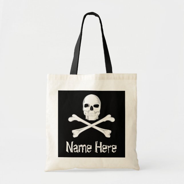 Pirate Skull Crossbone Individuelle Name Halloween Tragetasche (Vorne)