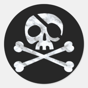 Pirate Skull & Crossbones Black Runder Aufkleber