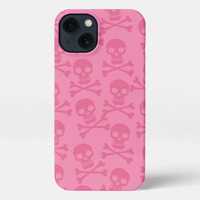 Pirate Skull Crossbones Muster Pink iPhone Hülle (Rückseite)