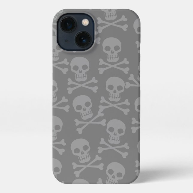 Pirate Skull Crossbones Pattern Grau iPhone Hülle (Rückseite)