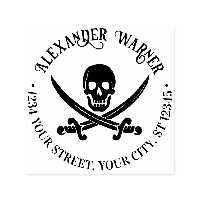 Pirate Skull Crossed Schwerter Name Rücksendeadres Permastempel (Design)