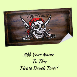 Pirate Skull Crossed Swords - Add Your Name - Strandtuch