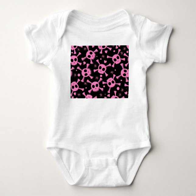 Pirate Skull: Girlish Hearts Pattern Baby Strampler (Vorderseite)