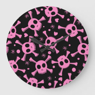 Pirate Skull: Girlish Hearts Pattern Große Wanduhr