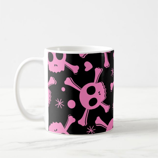 Pirate Skull: Girlish Hearts Pattern Kaffeetasse (Links)