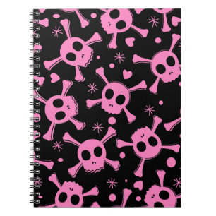 Pirate Skull: Girlish Hearts Pattern Notizblock