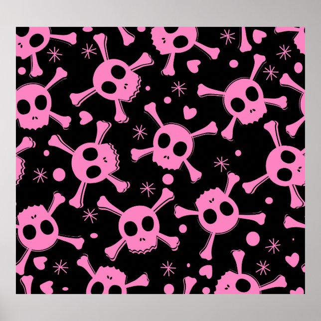 Pirate Skull: Girlish Hearts Pattern Poster (Vorne)