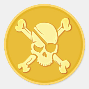 Pirate Skull Gold Coin Treason Dubloon Runder Aufkleber