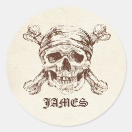Pirate Skull in Cross Bones Individuelle Name Stic Runder Aufkleber