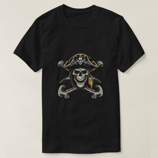 Pirate Skull mit grauem Gras T-Shirt (Design vorne)