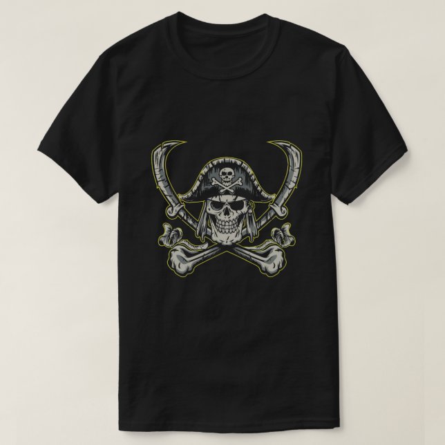 Pirate Skull mit grauem Gras T-Shirt (Design vorne)
