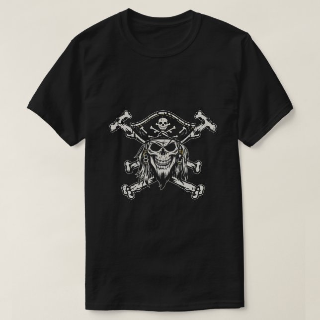 Pirate Skull mit grauem Gras T-Shirt (Design vorne)