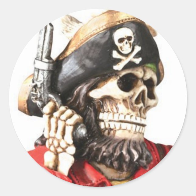 Pirate Skull mit Pistole Runder Aufkleber (Vorderseite)