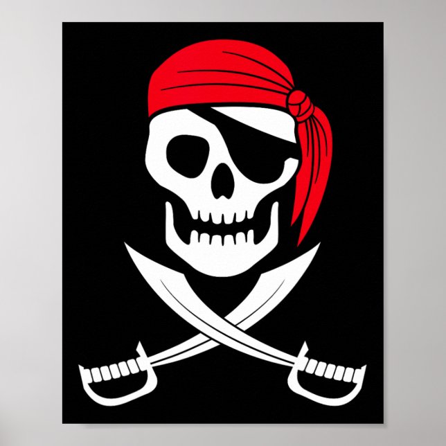 Pirate Skull Red Bandana Schwert Kostümgeschenk Poster (Vorne)