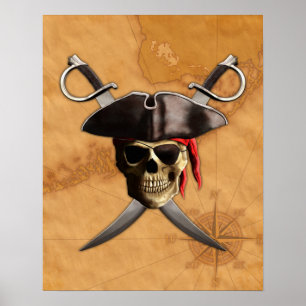 Pirate Skull Schwerter und Karte Poster
