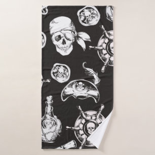 Pirate Skull Ship Wheel Badehandtuch