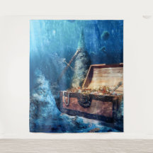 Pirate Skull Treasure Gold Tapestry