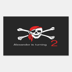Pirate Skull und Crossbones 2. Geburtstag Rechteckiger Aufkleber