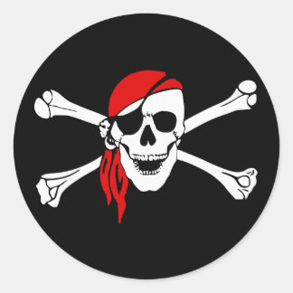 Pirate Skull und Crossbones mit Red Bandana Runder Aufkleber