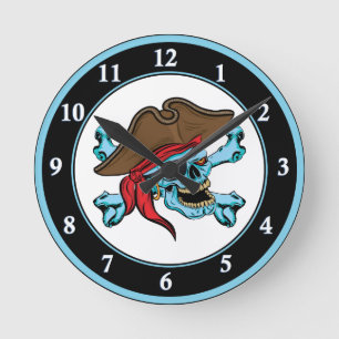 Pirate Skull und Crossbones Runde Wanduhr
