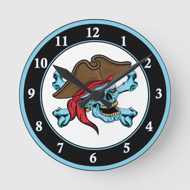 Pirate Skull und Crossbones Runde Wanduhr (Vorderseite)
