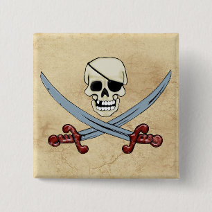 Pirate Skull und Crossed Cutlasses Creepy Art Button