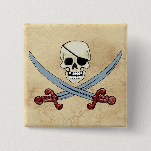Pirate Skull und Crossed Cutlasses Creepy Art Button (Vorderseite)