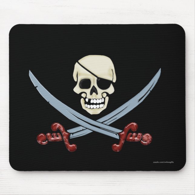 Pirate Skull und Crossed Cutlasses Creepy Art Mousepad (Vorne)