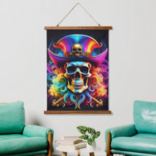 Pirate Skull Wall Tapestry Wandteppich Mit Holzrahmen