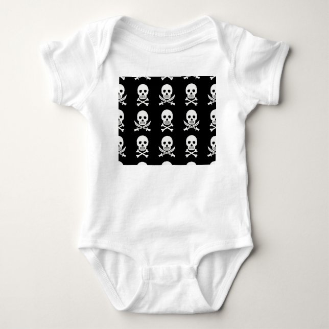 Pirate Skulls Crossbones Nahtloses Muster Baby Strampler (Vorderseite)