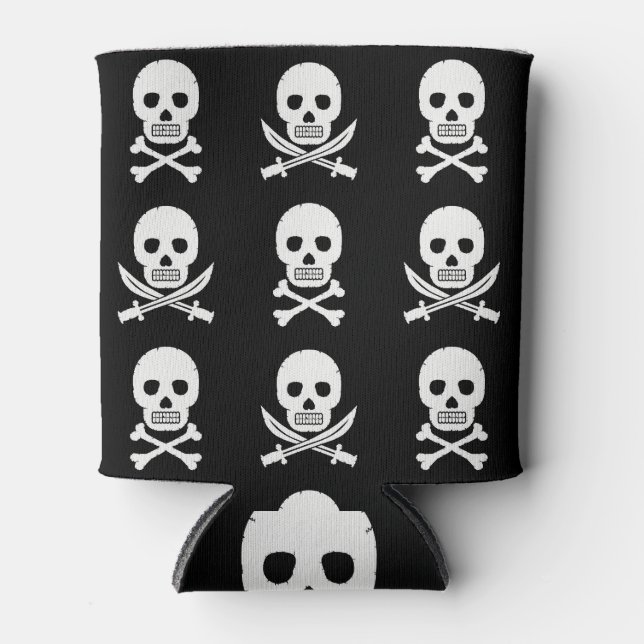 Pirate Skulls Crossbones Nahtloses Muster Dosenkühler (Vorderseite)