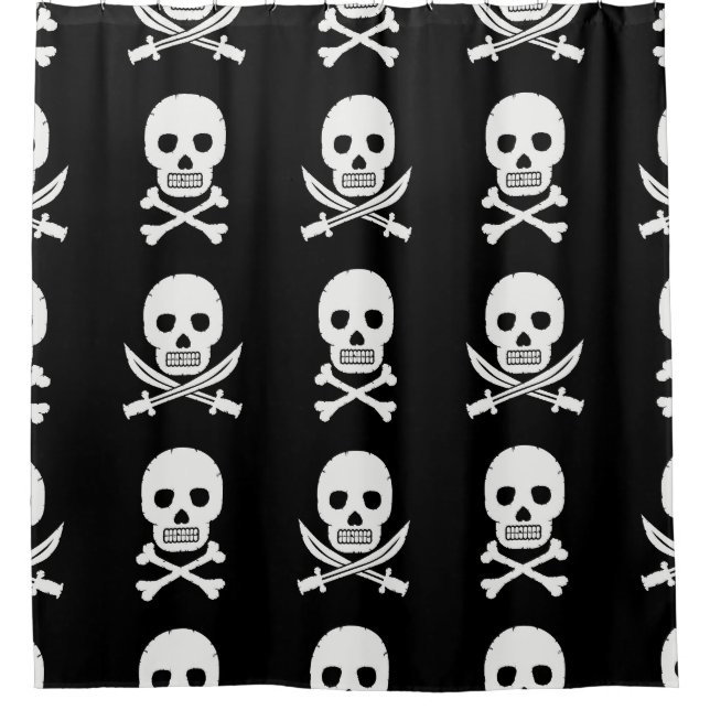 Pirate Skulls Crossbones Nahtloses Muster Duschvorhang (Vorderseite)