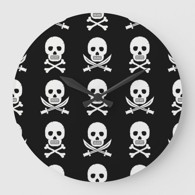Pirate Skulls Crossbones Nahtloses Muster Große Wanduhr (Vorderseite)