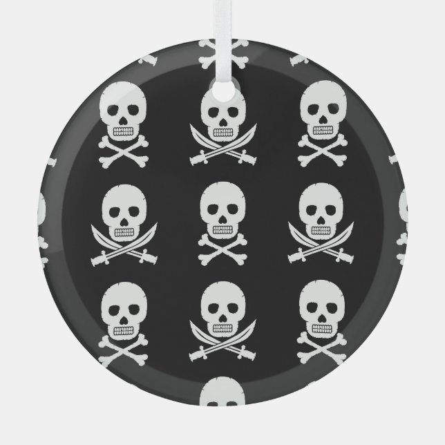 Pirate Skulls Crossbones Nahtloses Muster Ornament Aus Glas (Vorderseite)